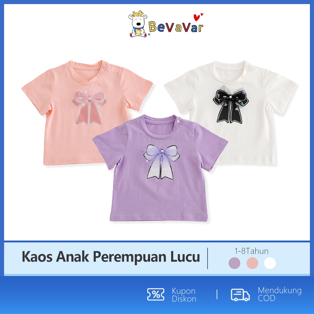 BEVAVAR  1-8 thn  Lengan pendek anak-anak perempuan Dasi kupu-kupu /Kaos anak-anak Manis