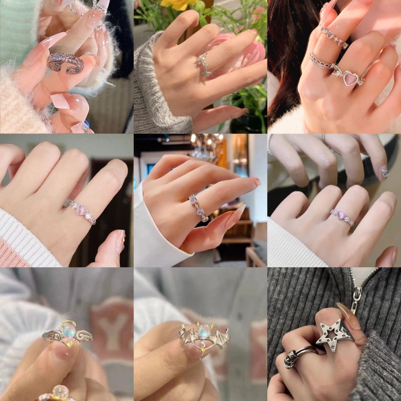 Niche Desain Acuh Tak Peduli Geometris Zirkon Cincin Wanita Trendi Ins High-end Cahaya Mewah Sederhana All-match Cincin Grosir