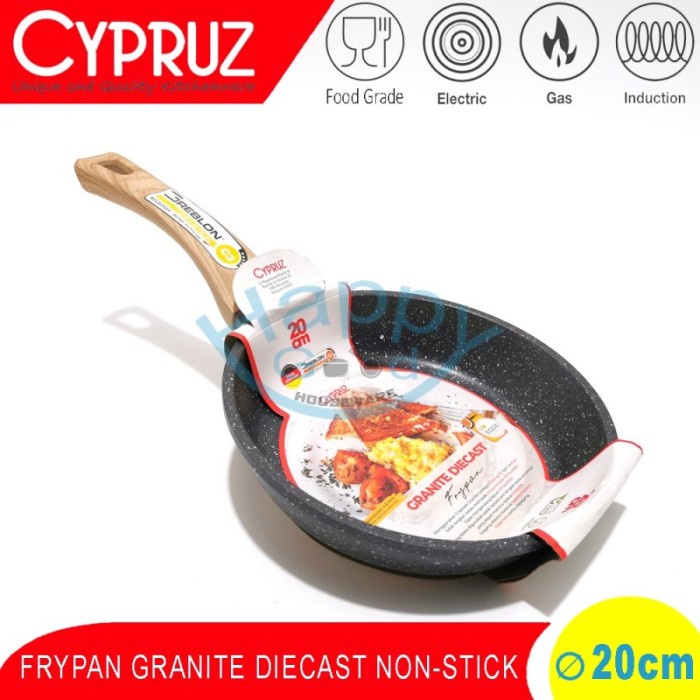 CYPRUZ 20cm WHITE GRANITE DIECAST Fypan | Teflon Induksi Anti Lengket