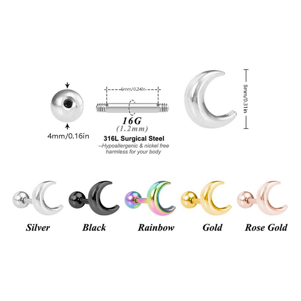 Needway   Moon Stud Earrings Daily Retro Wanita Perhiasan Stainless Steel Anting Korea Temperamen Geometris Telinga Tulang Kuku