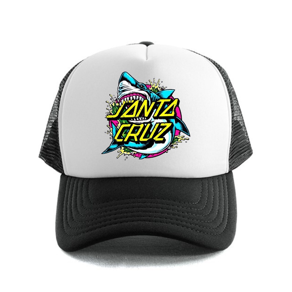 STORENIGHT Trucker Hat - Topi Jaring Jala Hitam Putih Shark SantaCruz