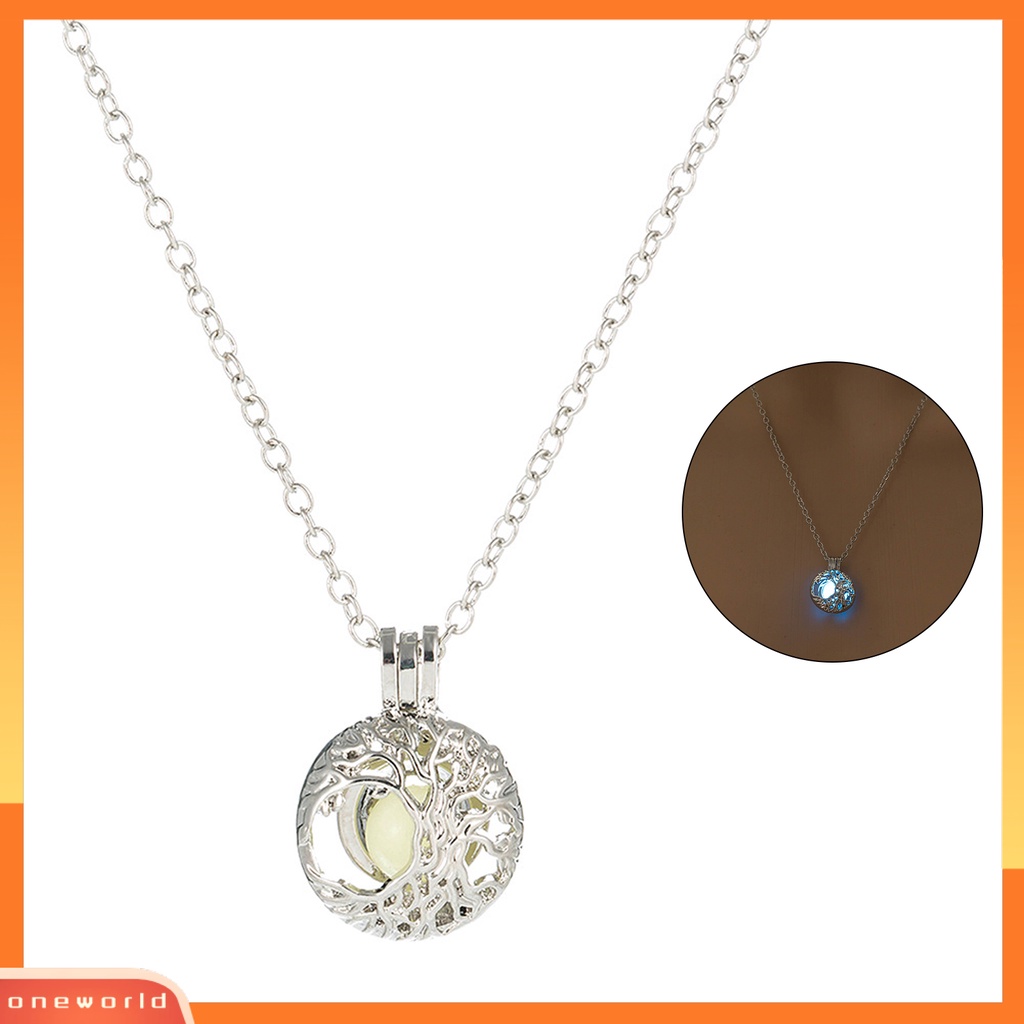 [ONE] Pohon Bentuk Liontin Pesona Kalung Dibuka Paduan Bercahaya Batu Berongga Wanita Kalung Perhiasan Aksesori