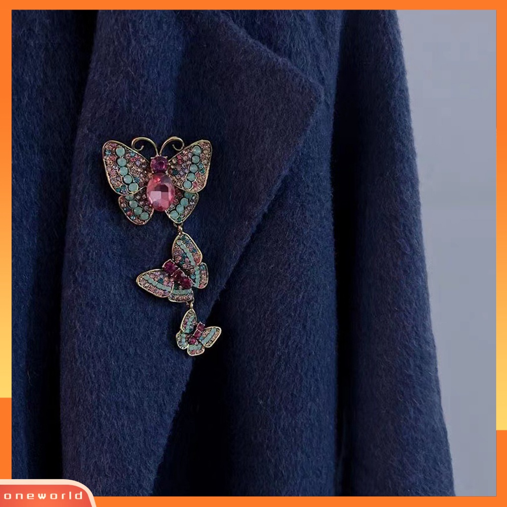 [ONE] Kupu-kupu Bros Mewah Elegan Hadiah Mulia Berlian Imitasi Bertatahkan3 Kupu Rumbai Setelan Bisnis Kerah Pin Fashion Perhiasan