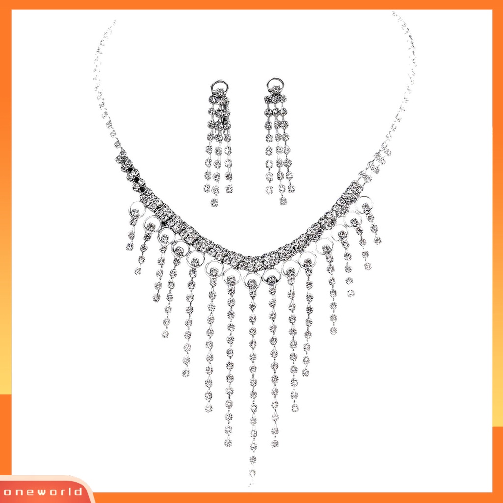 [ONE] 1set Anting Rumbai Berlian Imitasi Bertatahkan Temperamen Pengerjaan Indah Pengerjaan Tinggi Gloss Rumbai Dekorasi Shinyny Makan Berat Wanita Perhiasan Kalung Pernikahan Aksesori