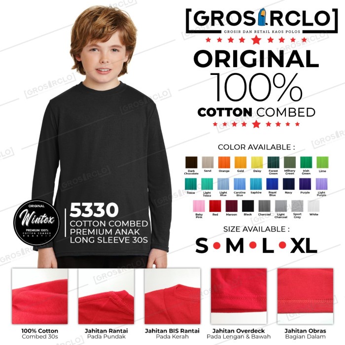 Kaos Polos Anak Lengan Panjang Soft katun kombed Cotton combed 30 s - L, MAROON