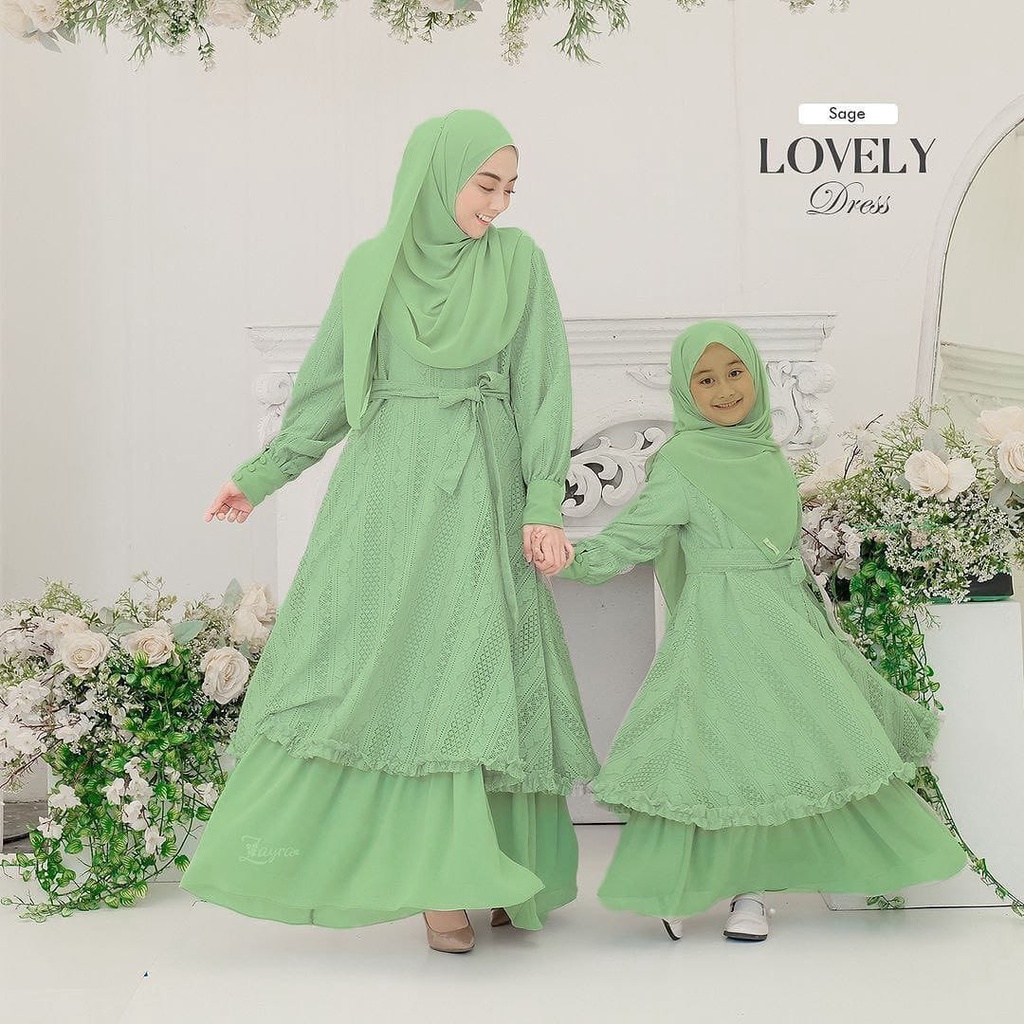 Lovely Dress Couple Gamis Muslim Moms &amp; Kids Plus Pashmina 2in1 Mix Brukat Malika OOTD Lebaran
