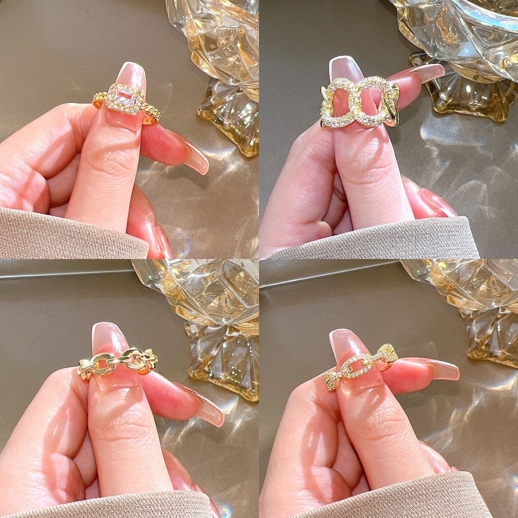 Cincin Emas Zirkon Hati Y2K Berlian Kristal Tidak Teratur Rings Untuk Wanita Fashion Perhiasan Aksesoris