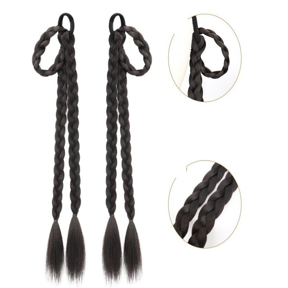 1pasang Kepang Panjang Ponytail Wig Gadis Manis Keren Ganda Drooping Telinga Kelinci Memutar Rambut Wig Rambut Ekstensi 55cm