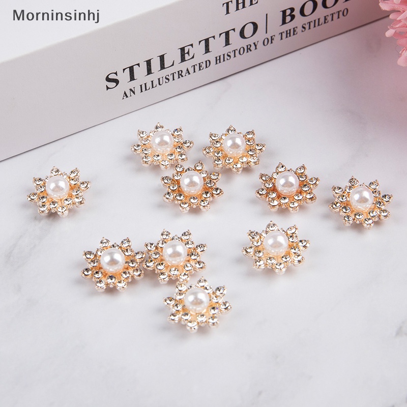 Mornin 10pcs Kancing Berlian Imitasi Snowflake Pearl Strass Untuk Aksesori Pakaian Kerajinan DIY id