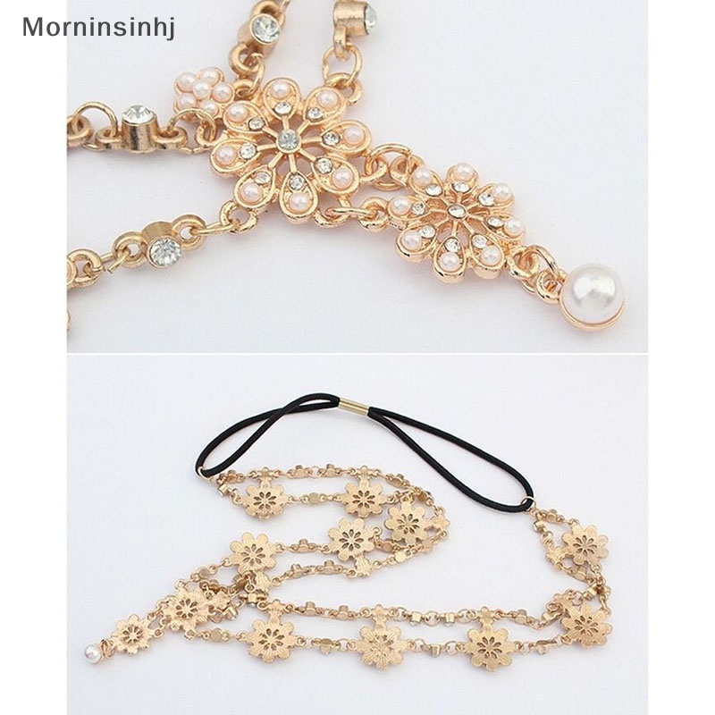 Mornin Wanita Fashion Mutiara Berlian Imitasi Kepala Rantai Perhiasan Headband Head Piece Hair Band id