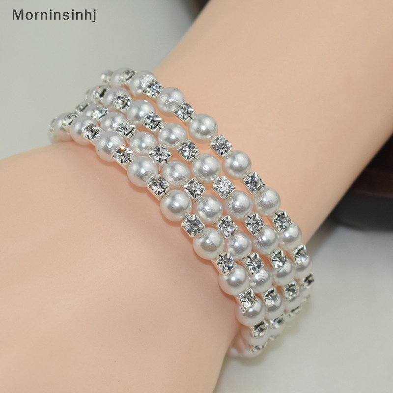 Mornin Gelang Mutiara Imitasi Kristal Elegan Multilayer Dapat Melar Pearl Bracelet Gelang Mutiara Untuk Wanita Perhiasan Pengantin Hadiah id