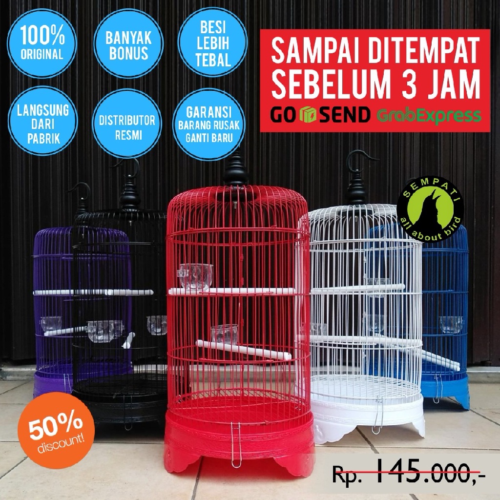JUAL SANGKAR KANDANG BULAT BESI UKURAN HELOPED TANGGUNG UNTUK BURUNG LOVEBIRD PLECI ASLI IMPORT