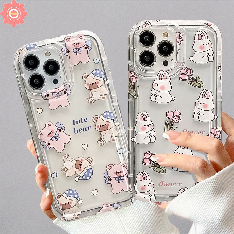 Casing Bunga Tulip Kartun Kelinci Beruang Kecil Lucu Untuk Redmi Note11 9 10s 8 11s 10 10 Pro Max Redmi 12C 9T 10 9 9A 9C NFC A1 10A POCO F4 Airbag Shockproof Transparan Soft Case