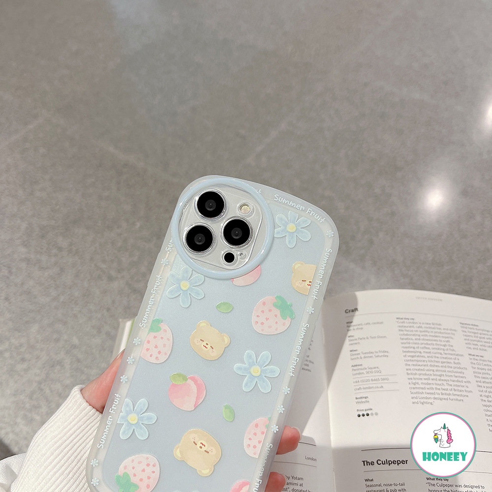 IPHONE Casing Ponsel Motif Bunga Beruang Lucu Kompatibel Untuk Iphone14 13 12 11 Pro Max XR Xs8 7 Plus Biru Transparan Lembut TPU Pelindung Penutup Belakang