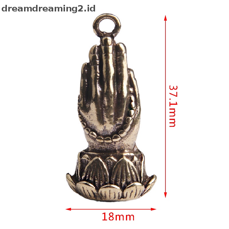 (drea) Tangan Bersama Buddhisme Kuningan Doa Buddha Dengan Dasar Teratai Manik-Manik Buddha Liontin Keagamaan Mini Hand Pray Figurines Hiasan Meja //