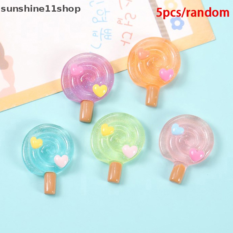 Sho 5PCS Kawaii Transparansi Lollipop Resin Simulasi DIY Scrapbooking Aksesoris N