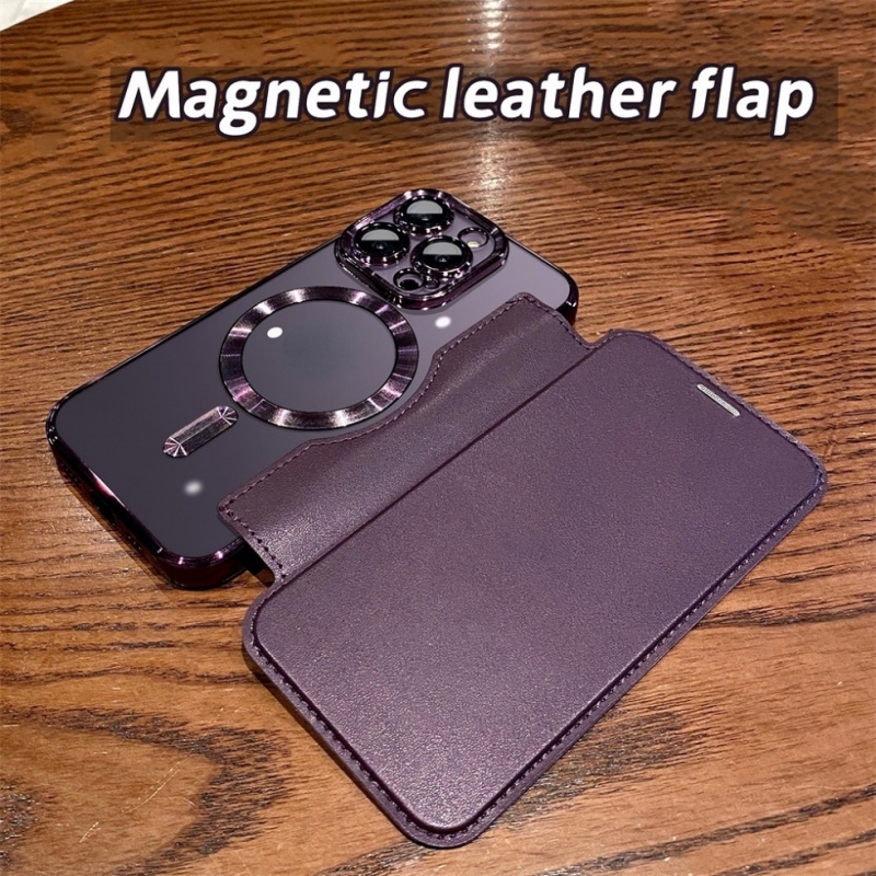 Flap Leather Magnetic Wireless Charging Cover Phone Case Untuk Iphone14 13 12 11 Pro Max