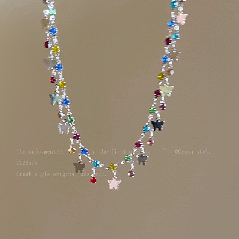 Kalung Geometris Kupu-Kupu Bahan Alloy Zircon Korea Untuk Anak Perempuan