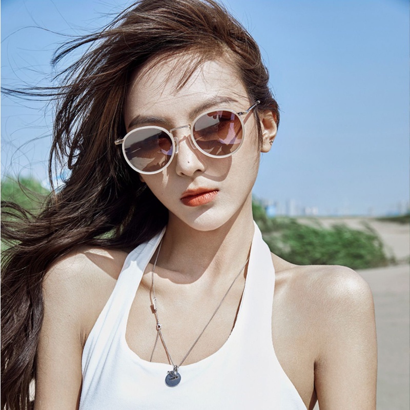 (YUZHU) Vintage Bingkai Bulat INS Gaya Kacamata Hitam Korea Fashion Bingkai Logam Kerai Sunglasses Untuk Wanita