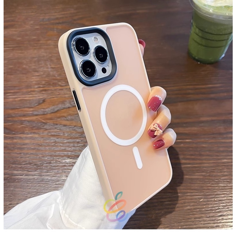 Casing iphone Mewah Magnetik Induksi Canggih (Orange, Pink, Hijau, Biru) Cocok Untuk Iphone14 13 11 12 Pro Max frosted back plate Desain super Tahan Keringat