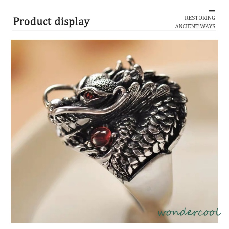 Berlapis Perak Perhiasan Pribadi Kepala Naga Bertatahkan Cincin Zirkonia Vintage Cincin Naga-Won