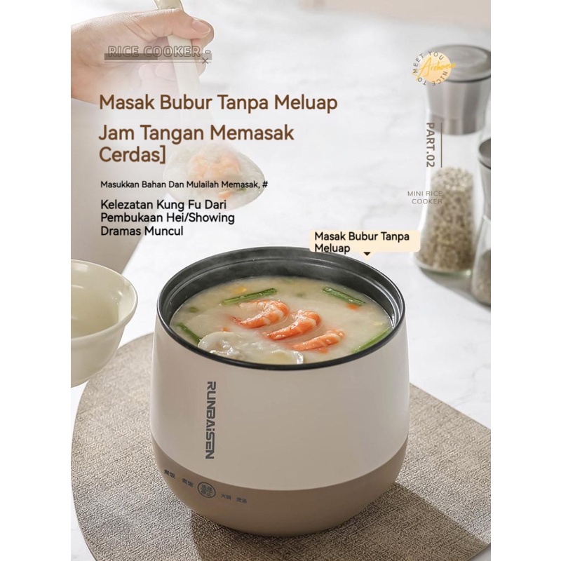 【COD】Rice Cooker Mini/Panci Listrik Low Watt/Panci Listrik Serbaguna/Mini Panci Listrik Multifungsi 1.8L/Electric Cooker Bear Travel Portable