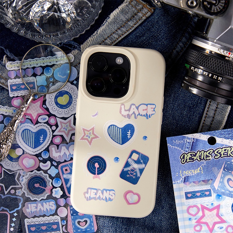 Retro Denim Jeans Style Stiker Mahasiswa Indah Dekoratif DIY Jeans Stickers