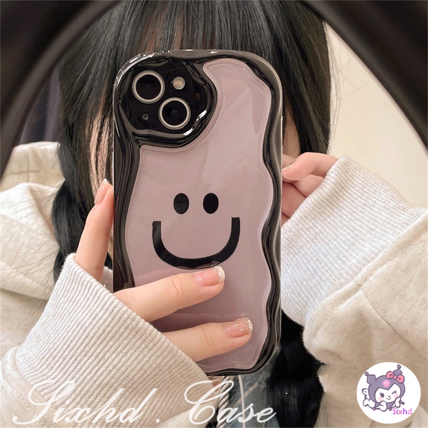 Oppo A78 A16 A15 A17 A57 A54 A17K A76 A77s A95 A74 A53 A33 A32 A5s A3s A9 A7 A5 A12 A96 A94 A93 A11K Simple Ins Smile Couple 3D Tepi Melengkung Gelombang Glossy Shockproof Casing Ponsel Soft Cover