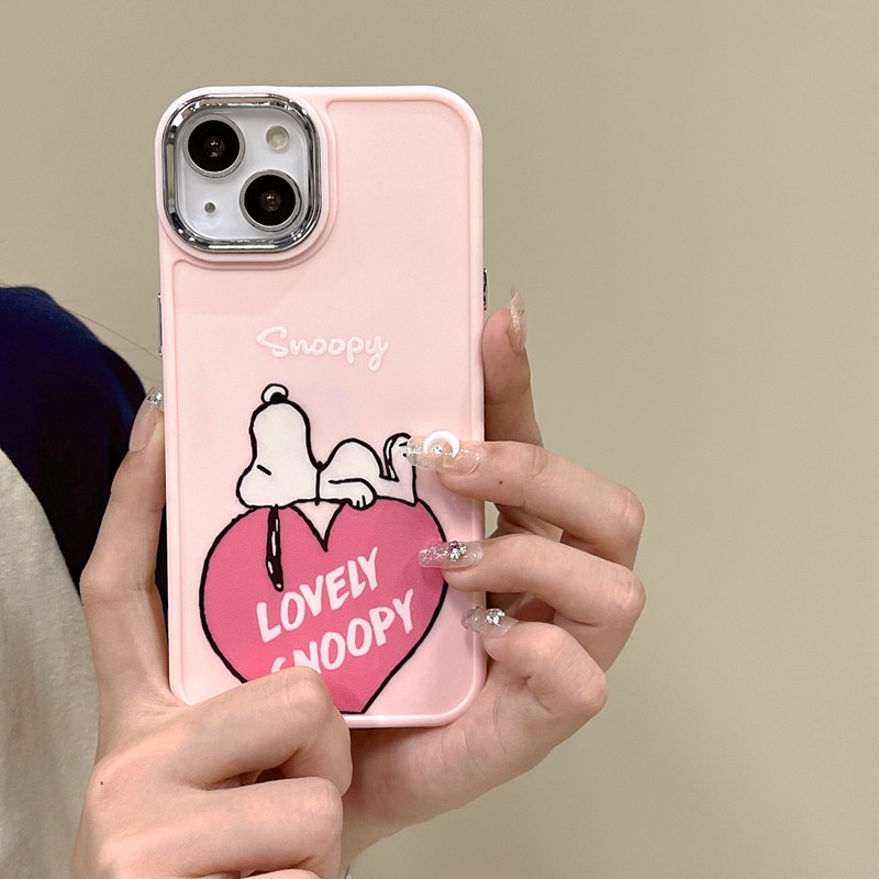 All New Electroplated Camera Skin Silicone Soft Case IPhone 11 12 13 14 Pro Max Women's Fashion Gift Cute Cartoon Phone Case Pink Love Snoopy