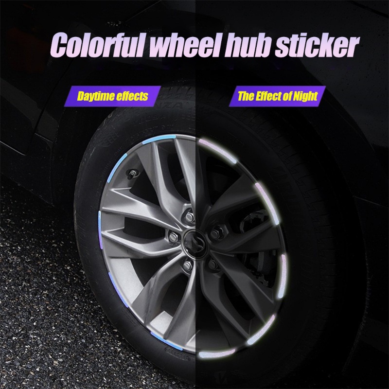20pcs/set Car Wheel Self Adhesive Curved Reflektif Sticker/ Hub Otomotif Malam Bercahaya Decals/ DIY Kendaraan Dekoratif Peringatan Aplikasi