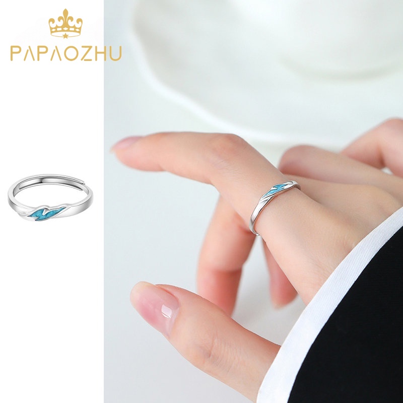 Papaozhu Trendi s925 Perak Biru Petir Cincin Untuk Wanita Gadis Korea Fashion Flame Ring Adjustable Finger Perhiasan Hadiah