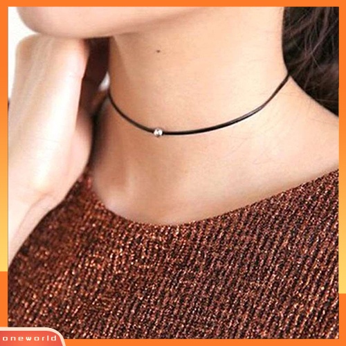 [WOD] Wanita All-Match Perhiasan Faux Kulit Rantai Manik-Manik Bulat Kerah Choker Kalung