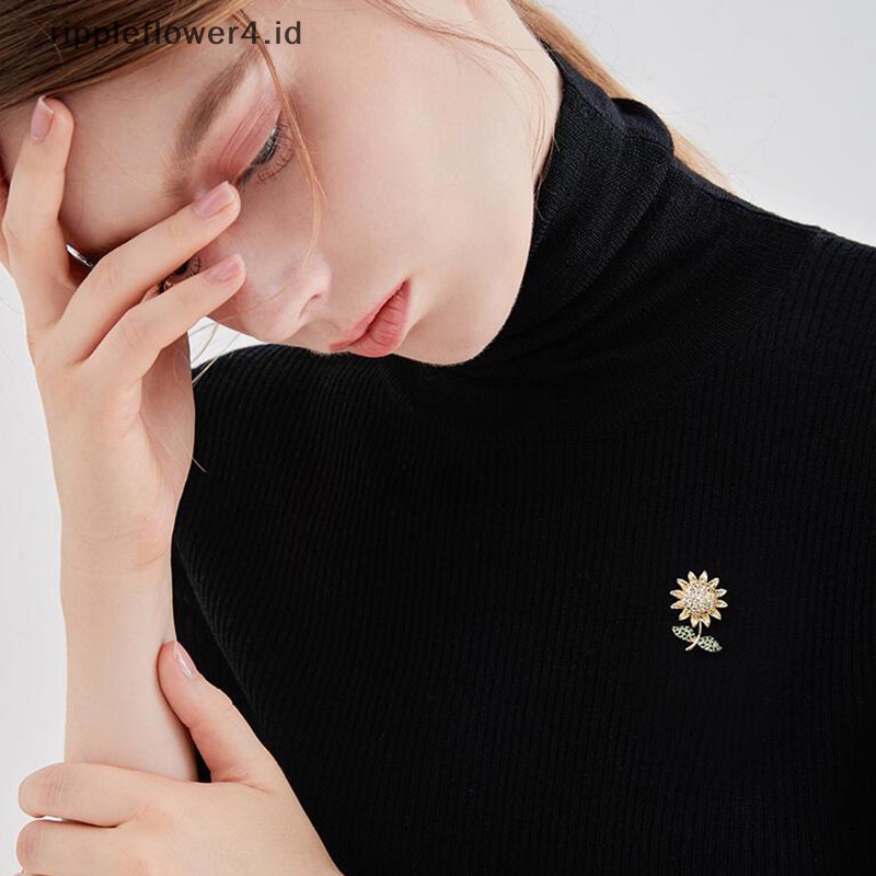 {rippleflower4.id} Bros Bunga Matahari Berlian Imitasi Mengkilap Trendi Anti-Cahaya Gesper Bros Tetap Kain Pin Kecil Dekorasi Garis Leher Aksesoris Musim Panas~