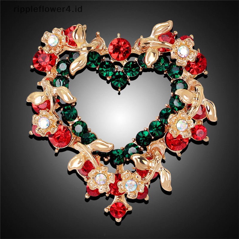 {rippleflower4.id} Fashion Unisex Jantung Garland Berlian Imitasi Snowman Natal Bros Pin Xmas Hadiah~