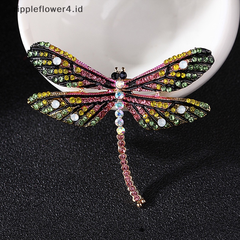 {rippleflower4.id} Vintage Lady Kristal Capung Bros Pin Hewan Menawan Perhiasan Syal Hadiah~