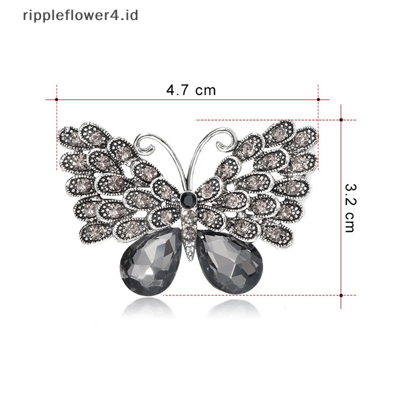 {rippleflower4.id} Bros Kupu-Kupu Berlian Imitasi Vintage Untuk Wanita Jas Kerah Pin Pesta Perhiasan Hadiah~