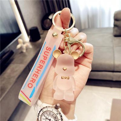 6warna Matte Semi Transparan 3D Beruang Kekerasan Dengan Telinga Warna Emas Mobil Rumah Gantungan Kunci Tas Ponsel Case Bluetooth Earphone Cover Charms Liontin Hadiah Untuk Pria Wanita