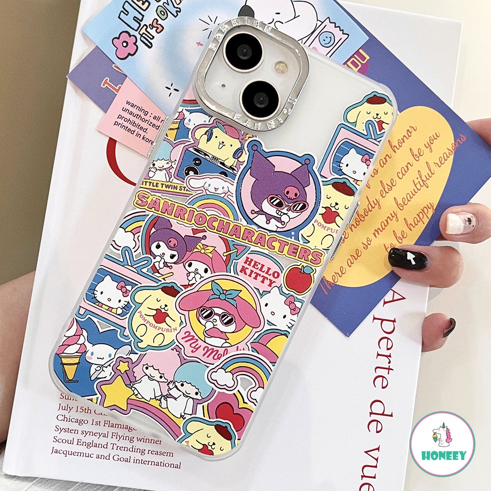 Casing Ponsel Karakter Sanrio Kartun Lucu Electroplated Untuk iPhone 14 Pro 13 12 11 Pro Max XR XS 8 7plus Colorful Graffiti Back Cover