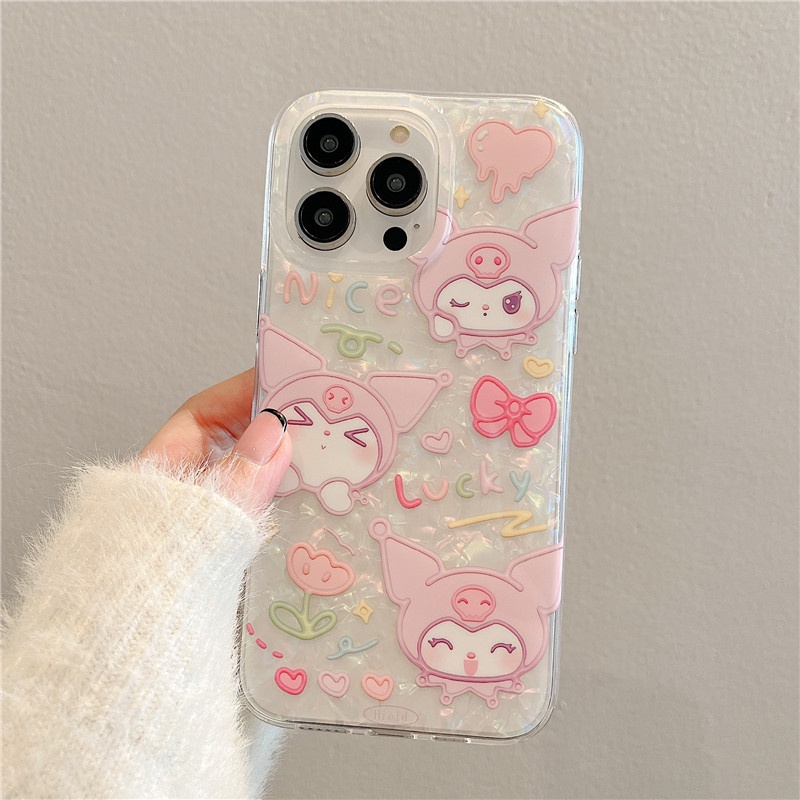 Ins Kuromi Cocok Untuk iPhone 14 Pro Max Casing Ponsel iPhone Double-layer Pola Dicetak Kompatibel Dengan Iphone13 13pro 13prm iPhone 11 11pro 14plus 12Pro Max Shockproof TPU Phone Case