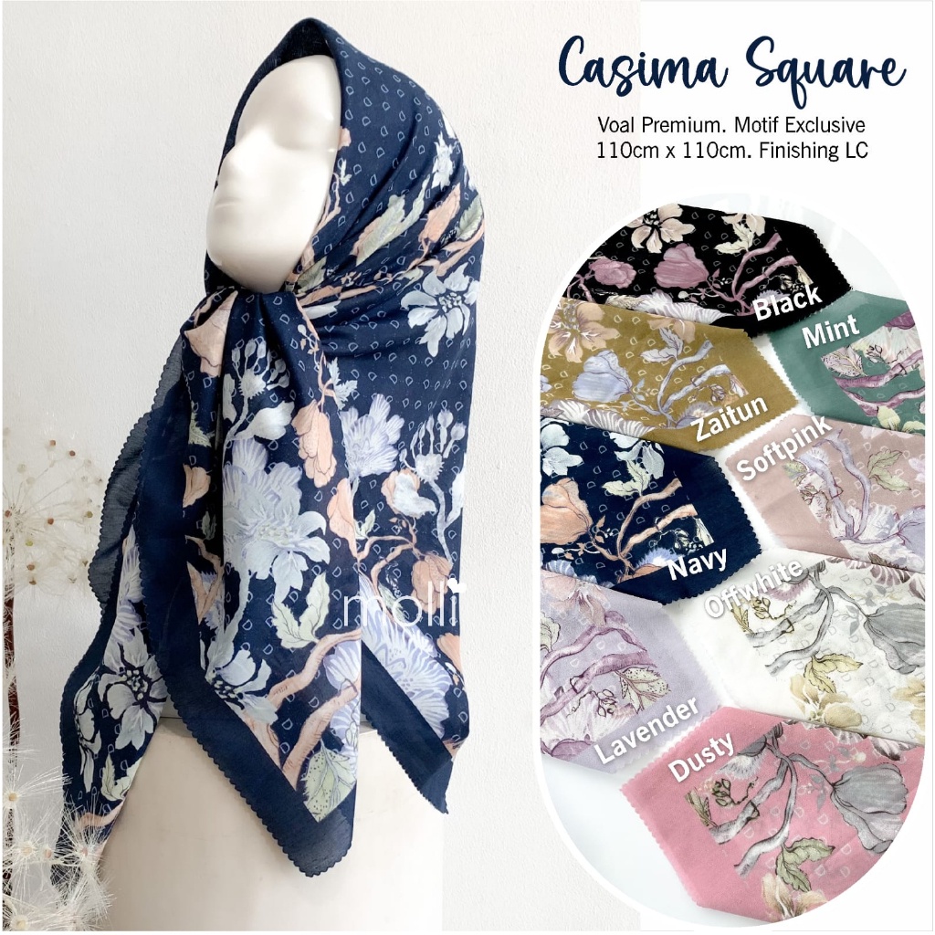 CASIMA SQUARE ORI MOLLI | Jilbab Motif segi 4 110x110 Voal Premium