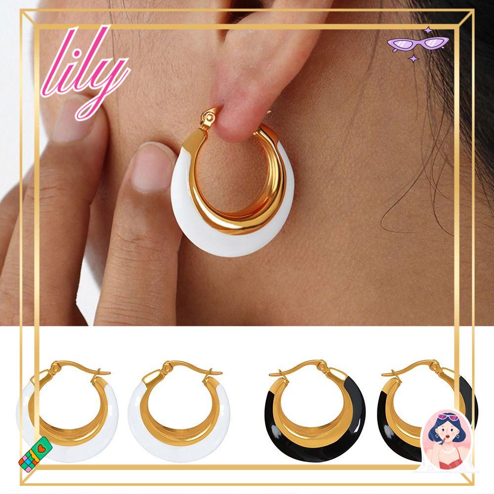 Lily Chunky Hoop Earrings Perhiasan Chic Logam Bergaya Tahan Air Baru