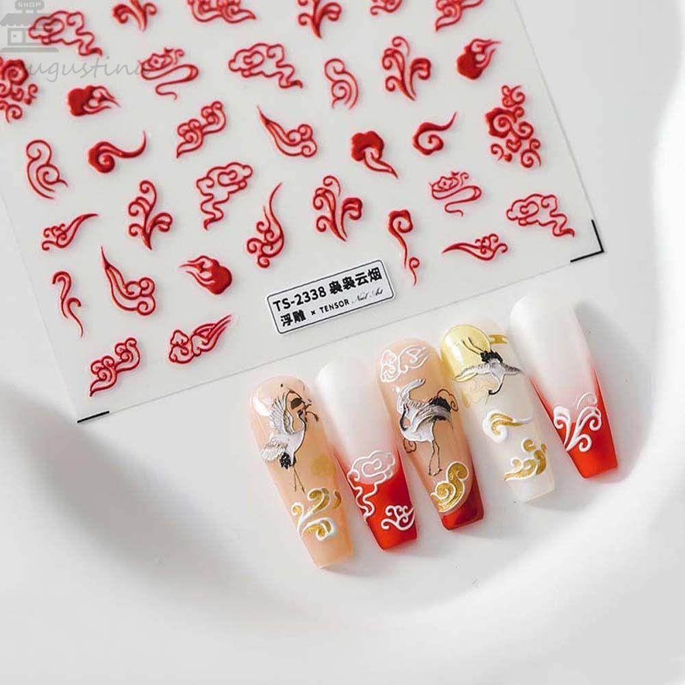 Bunga Agustina Stiker Kuku Wanita Anggrek Daun Awan Hiasan Nail Art