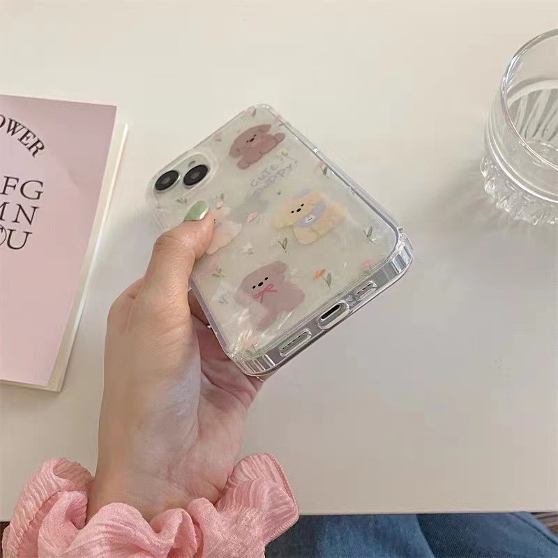 Ins Gaya Cocok Untuk iPhone 14 Pro Max Casing Ponsel iPhone Motif Ganda Print Puppy Kompatibel Dengan Iphone13 13pro 13prm iPhone 11 11pro 14plus 12Pro Max Casing Ponsel TPU Tahan Guncangan