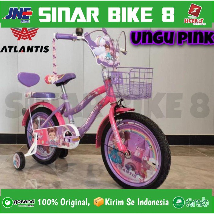 Sepeda Anak Perempuan ATLANTIS BELL (NEW) Dan BELL (PLUS) ,PONY  Ukuran 12&quot; 16&quot; dan 18 Inch Keranjang - Ungu Pink, 18 inch