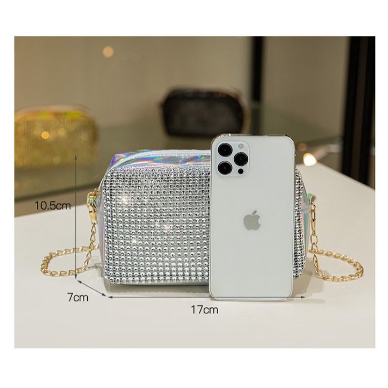 KH Tas Pesta Selempang Bahu Wanita Blingbling Handle Bag Woman Silver Emas Hitam Fashion A58