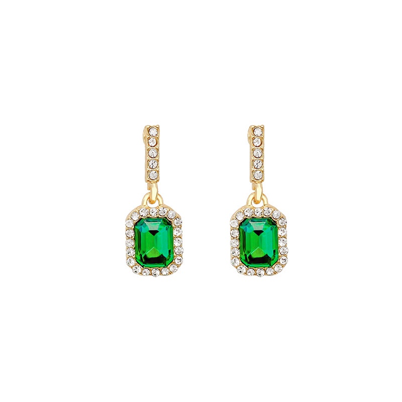 925 Perak Jarum Berlian Emerald Zircon Stud Earrings Fashion Desain Anting Aksesoris Wanita Hadiah