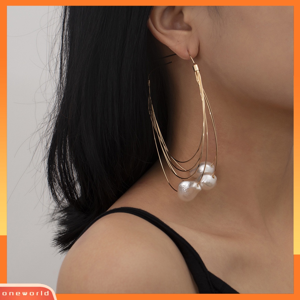 [WOD] 1pasang Anting Menjuntai Mutiara Imitasi Multi-layer Rumbai Perhiasan Semua Pertandingan Lingkaran Geometris Drop Earrings Aksesoris Wanita