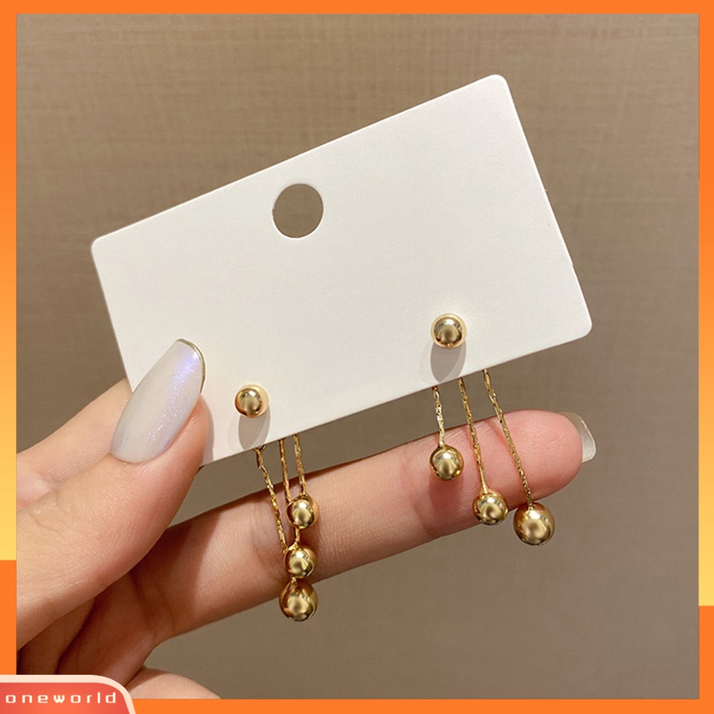 [WOD] 1pasang Anting Menjuntai Manik Bulat Elegan Rumbai Berlapis Silver Warna Emas Semua Pertandingan Wanita Drop Earrings Untuk Pesta