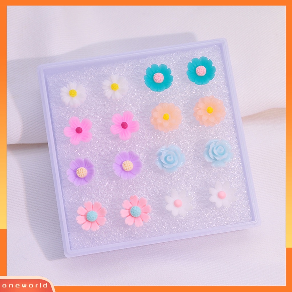 [WOD] 8/6pasang Wanita Ear Studs Set Warna Kontras Beda Bunga Anti Alergi Tidak Iritasi Tanaman Hias Bentuk Hidup Rose Stud Earrings Set Hadiah