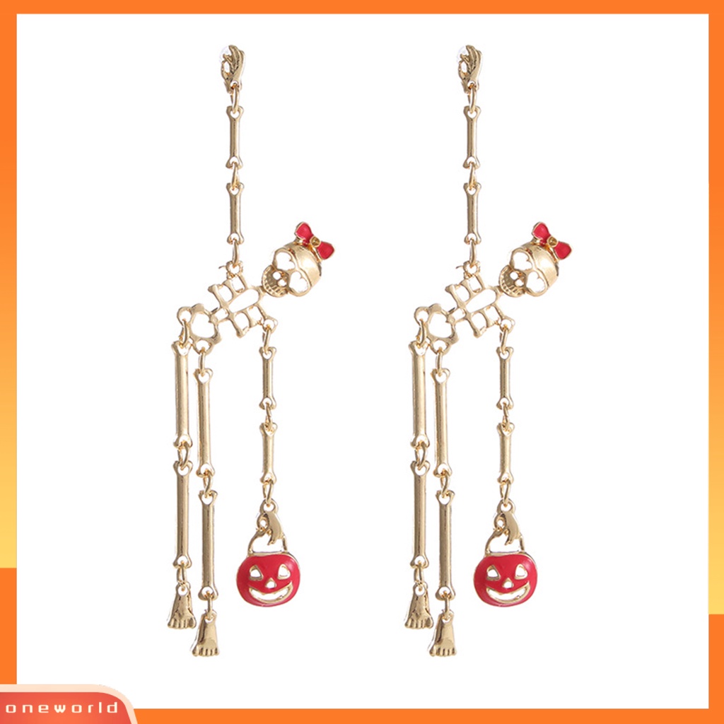 [WOD] 1pasang Anting Halloween Gaya Punk Desain Kartun Hypoallergenic Electroplating Colorfast Hiasan Telinga Aksesoris Skeleton Menjuntai Anting Halloween Untuk Pacaran